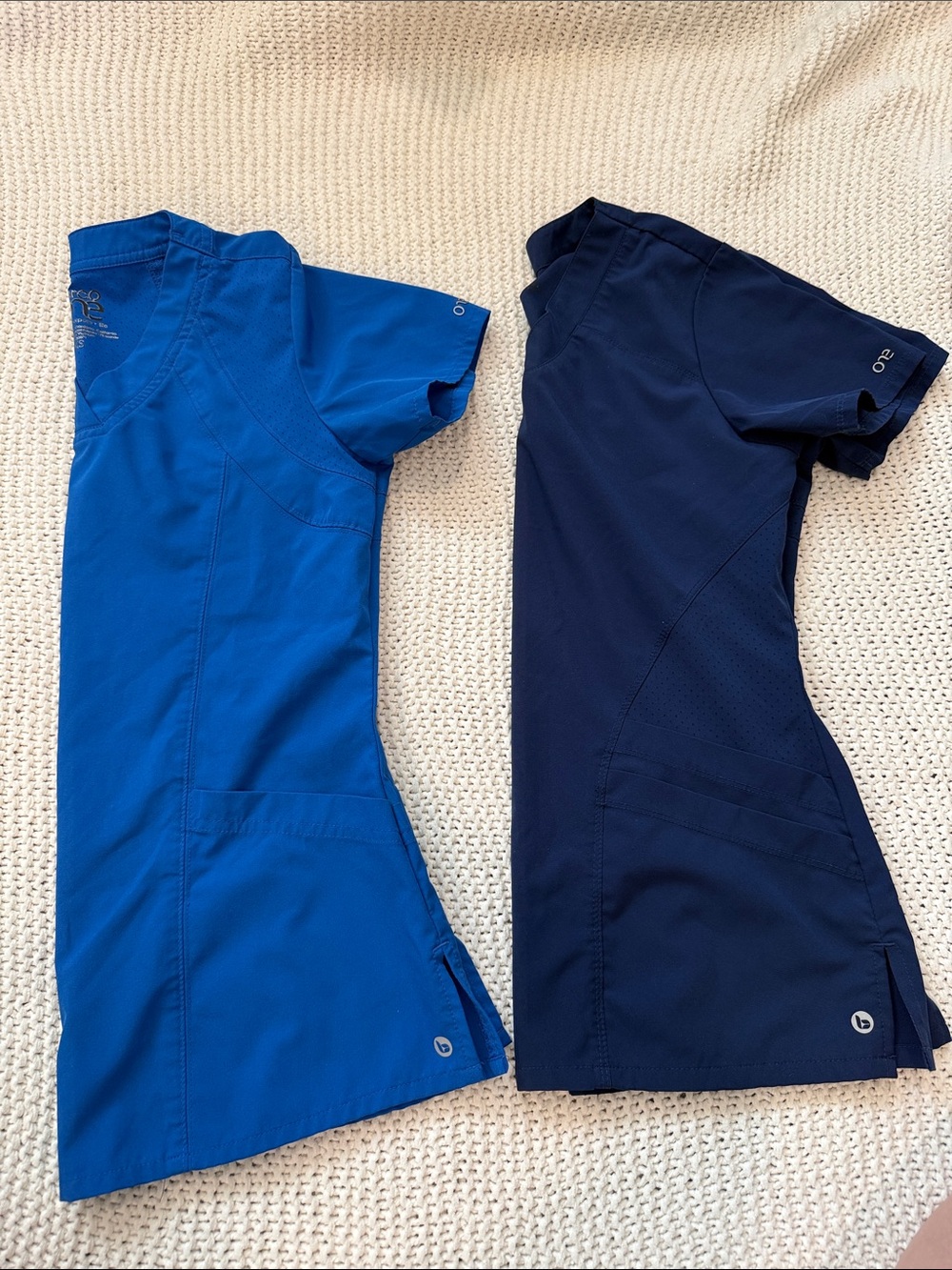 Barco One Women’s Scrub V-Neck Tops, Navy and Royal Blue, Size XS